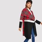 Shein Waterfall Collar Open Front Plaid Panel Coat
