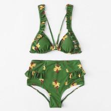 Shein Figure Print Ruffle Bikini Set