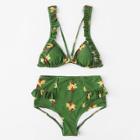 Shein Figure Print Ruffle Bikini Set
