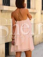 Shein Pink Spaghetti Strap Ruffle Dress