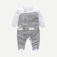 Shein Toddler Boys Elephant Pattern Striped Jumpsuit