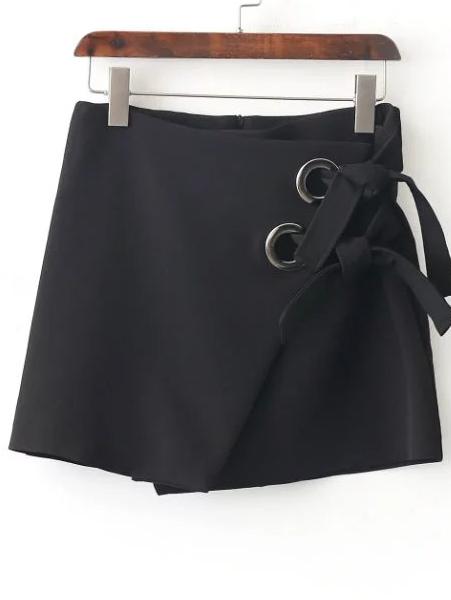 Shein Black Eyelet Lace Up Back Zipper Skirt