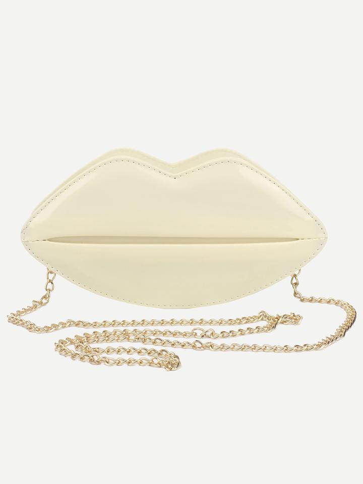 Shein White Zipper Lips Shaped Pu Chain Bag