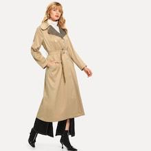 Shein Double Breasted Belted Outerwear