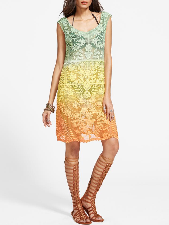 Shein Ombre Embroidered Mesh Tank Dress
