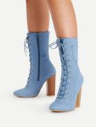 Shein Lace Up Front Block Heeled Denim Boots