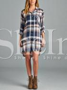 Shein Multicolor Lapel Plaid High Low Shirt Dress