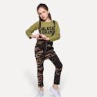 Shein Toddler Girls Letter Print Tee With Camo Print Overalls