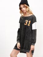 Shein Distressed Denim Look Varsity Sweatshirt Dress
