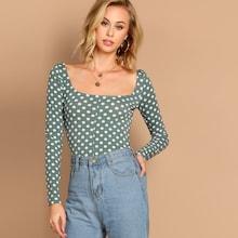 Shein Polka Dot Print Square Neck Tee