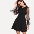 Shein Glitter Mesh Sleeve Scalloped Dress