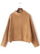 Shein Camel Mock Neck Chunky Crop Sweater