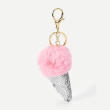 Shein Ice Cream Shaped Pom Pom Keychain