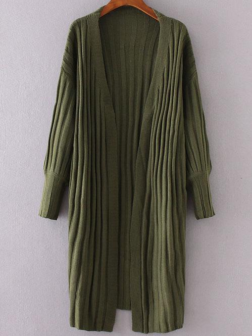 Shein Army Green Ribbed Collarless Drop Shoulder Long Cardigan