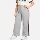 Shein Plus Side Letter & Striped Print Drawstring Pants