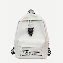 Shein Slogan Embroidered Backpack With Cartoon Charm