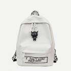 Shein Slogan Embroidered Backpack With Cartoon Charm