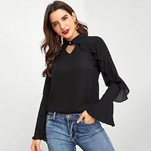 Shein Cut Neck Ruffle Blouse