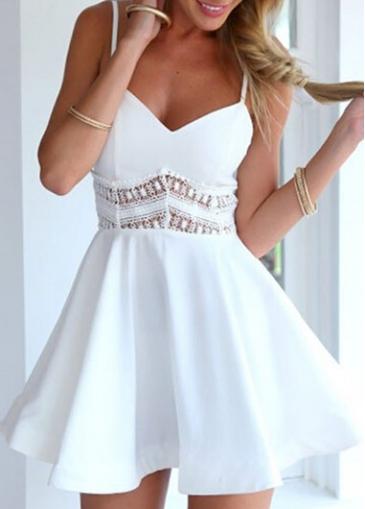 Rosewe Solid White Spaghetti Strap Mini Dress
