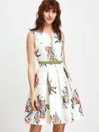 Shein White Floral Sleeveless Open Back A Line Dress