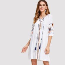 Shein Tassel Detail Embroidered Dress