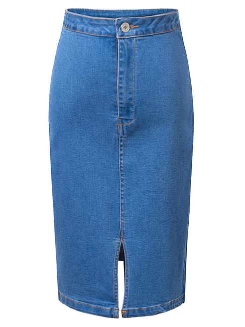 Shein Blue High Waist Split Front Denim Pencil Skirt