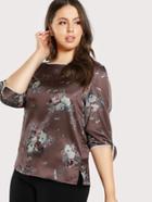 Shein Contrast Binding Split Sleeve Floral Top