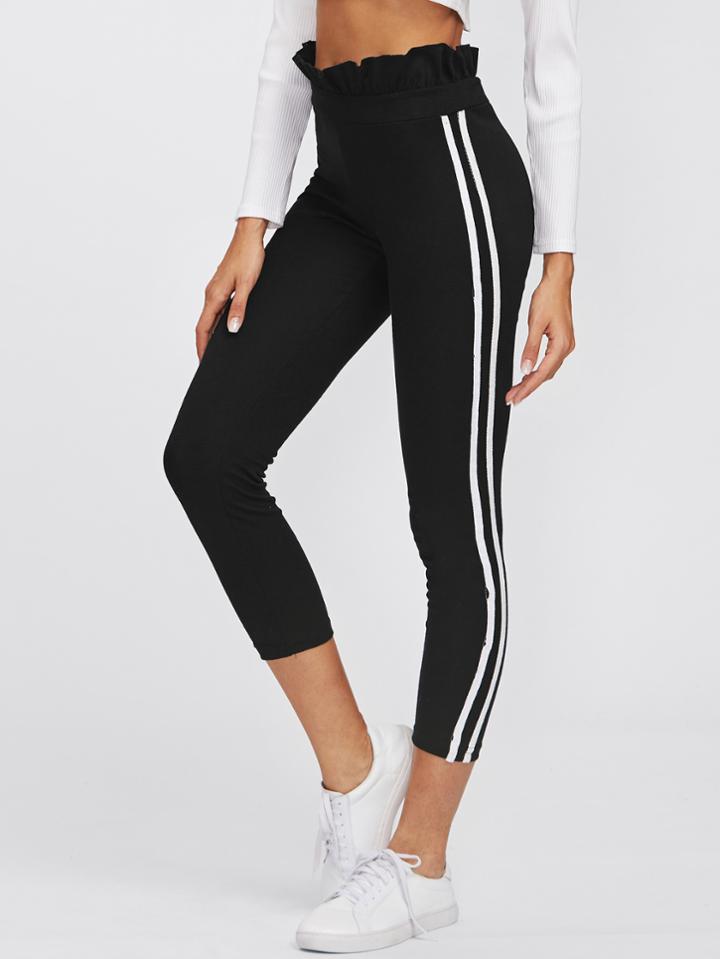 Shein Stripe Side Ruffle Hem Pants