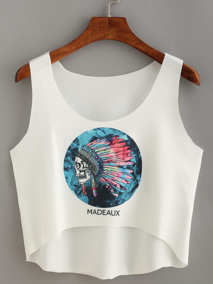 Shein Indian Skull Print High-low Crop Tank Top