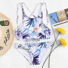 Shein Leaf Print Cross Back Bikini Set