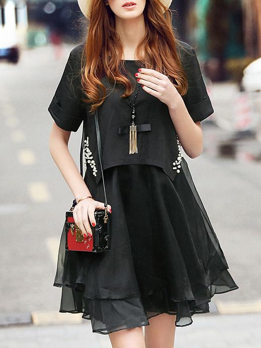 Shein Black Necklace Beading Combo Dress