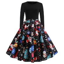 Shein 50s Christmas Print Belted Flare Dress