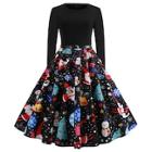 Shein 50s Christmas Print Belted Flare Dress
