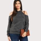 Shein Plus Open Shoulder Ripped Detail Pullover