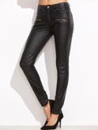 Shein Black Coated Quilted Knee Skinny Pants
