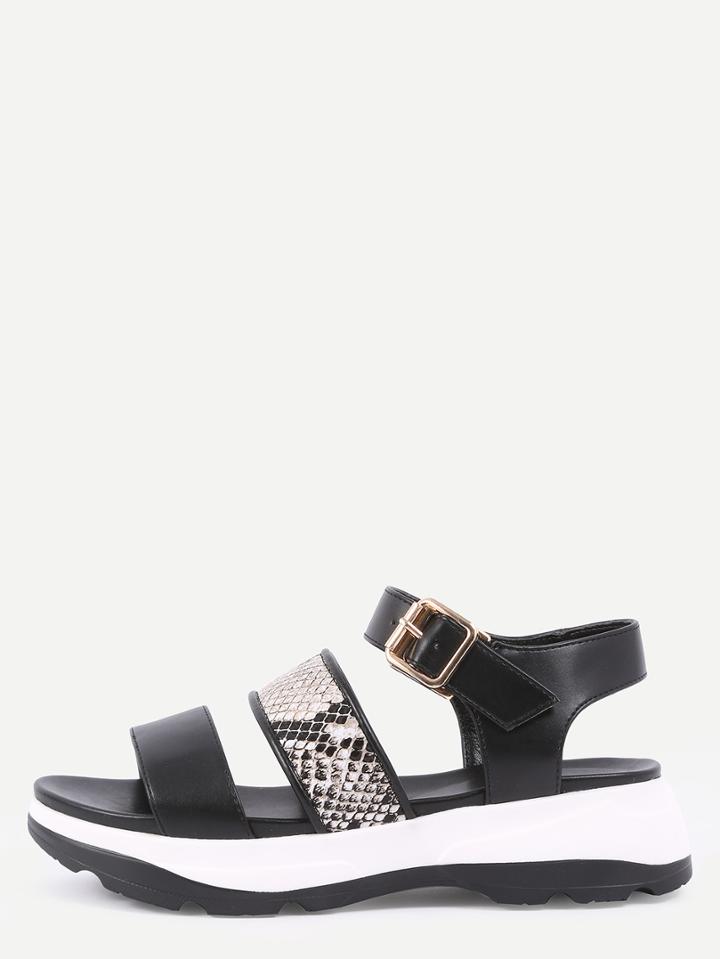 Shein Snake Embossed Stappy Flatform Sandals - Black