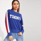 Shein Striped-panel Letter Print Pullover