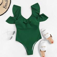 Shein Cut-out Ruffle Plain Swimsuit