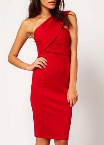 Rosewe Charming Open Back One Shoulder Red Knee Length Dress