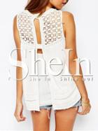 Shein White Sleeveless With Lace Tank Top