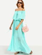 Shein Green Tie Waist Off The Shoulder Maxi Dress