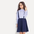 Shein Girls Ruched Sleeve Striped 2 In 1 Dress
