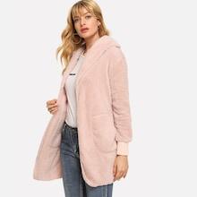 Shein Pocket Detail Shearling Hooded Teddy Outerwear