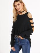 Shein Ladder Cut Out Sleeve Slit Side High Low Sweater