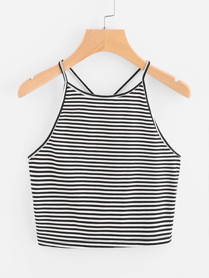 Shein Striped Y Back Crop Cami Top