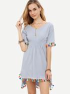 Shein Grey Tassel Trim Shirred High Low Dress