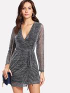 Shein Sequin Detail Glitter Mesh Wrap Dress