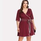 Shein Plus Contrast Binding Self Belted Wrap Dress