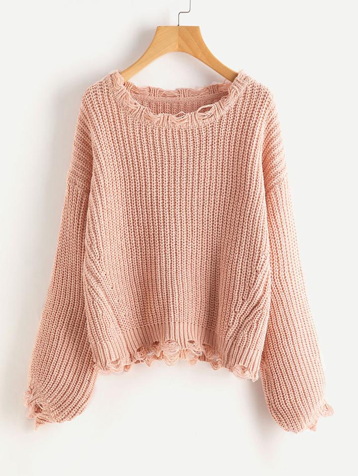 Shein Raw Edge Lantern Sleeve Jumper