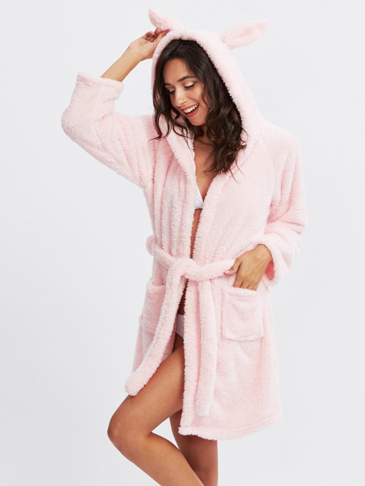Shein Rabbit Eyes Hooded Tie Waist Robe